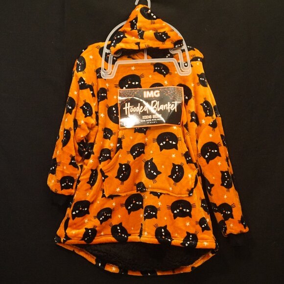 IMG Orange with Black Cats Hooded Blanket Kids One Size Fits Most Soft Serpa - Picture 1 of 6